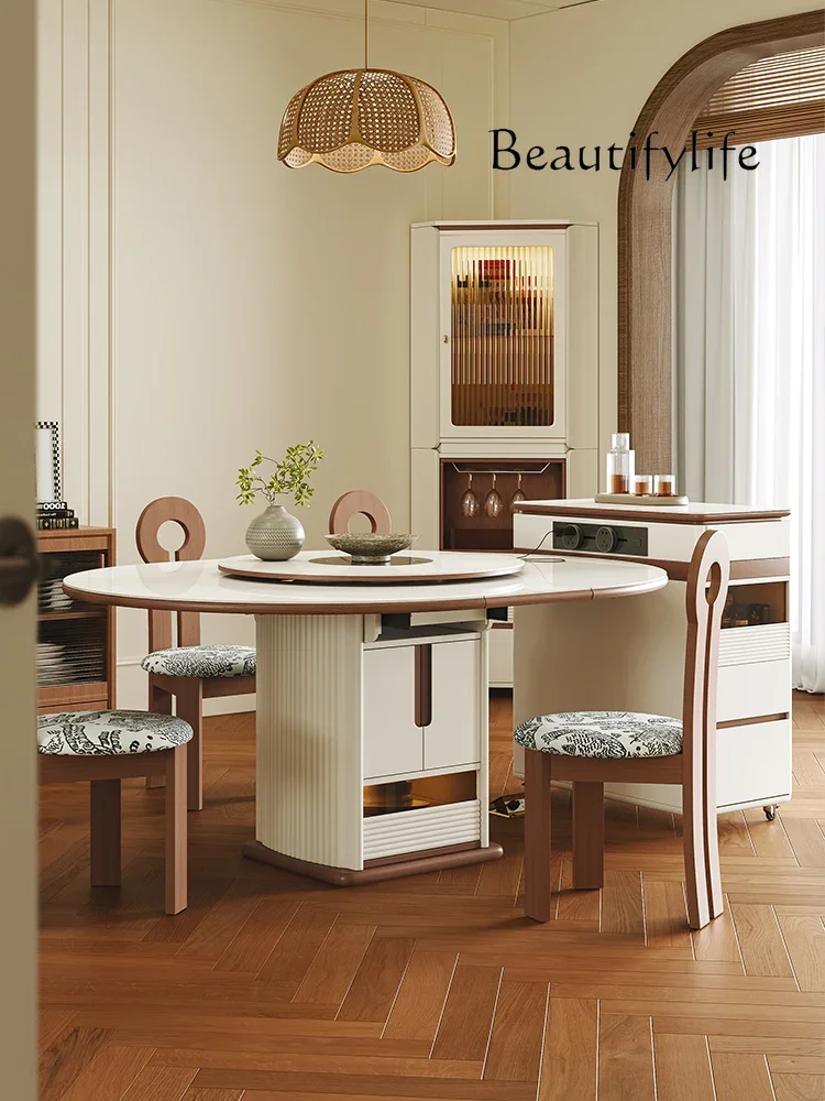 

Телескопический островной стол BJ Rock Slab, встроенный стол, бытовая встроенная индукционная плита, круглый складной обеденный стол с кремовым ветром