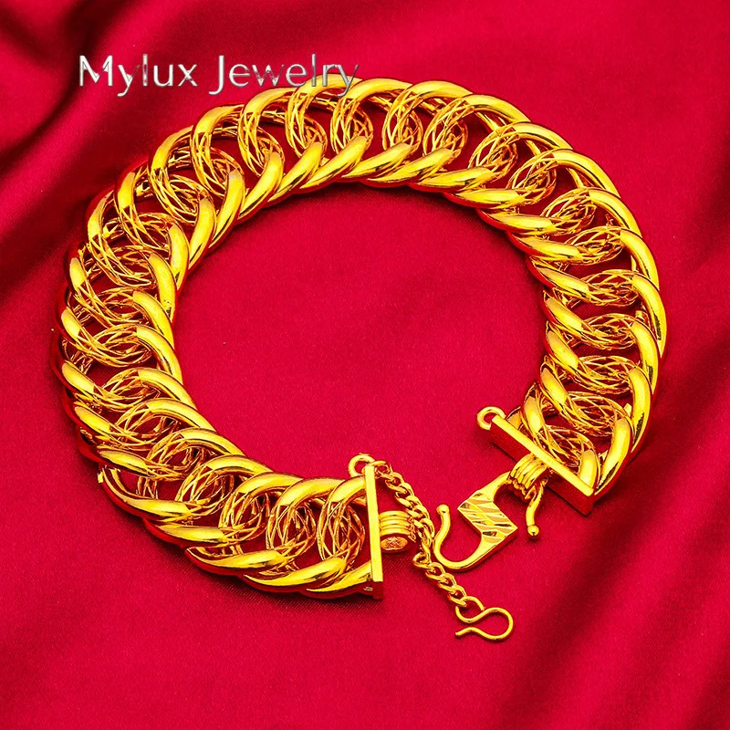 

Mylux Jewelry Hollow Bracelet for Men, 24K Gold, AU999 Traditional chiseled geometric patterns, polished chain for sophisticated