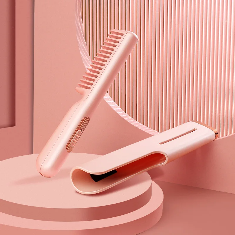 Stylish Mobile Heat Comb Wireless Hair Straightener Comb USB Charging Multifunctional Curling Straightening Comb Heat Hair Comb