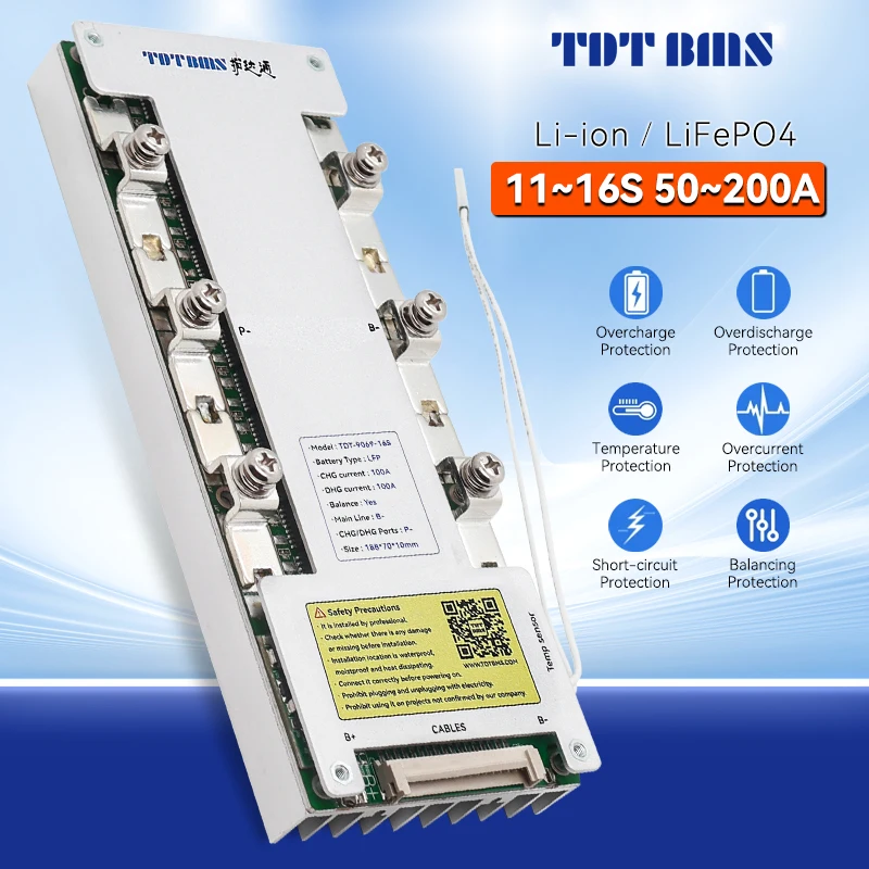 

TDT BMS Lifepo4 12S 36V 13S 14S 15S 48V 16S 60V Li-Ion 18650 Battery Packs management system 50A 100A 150A 200A with balancer