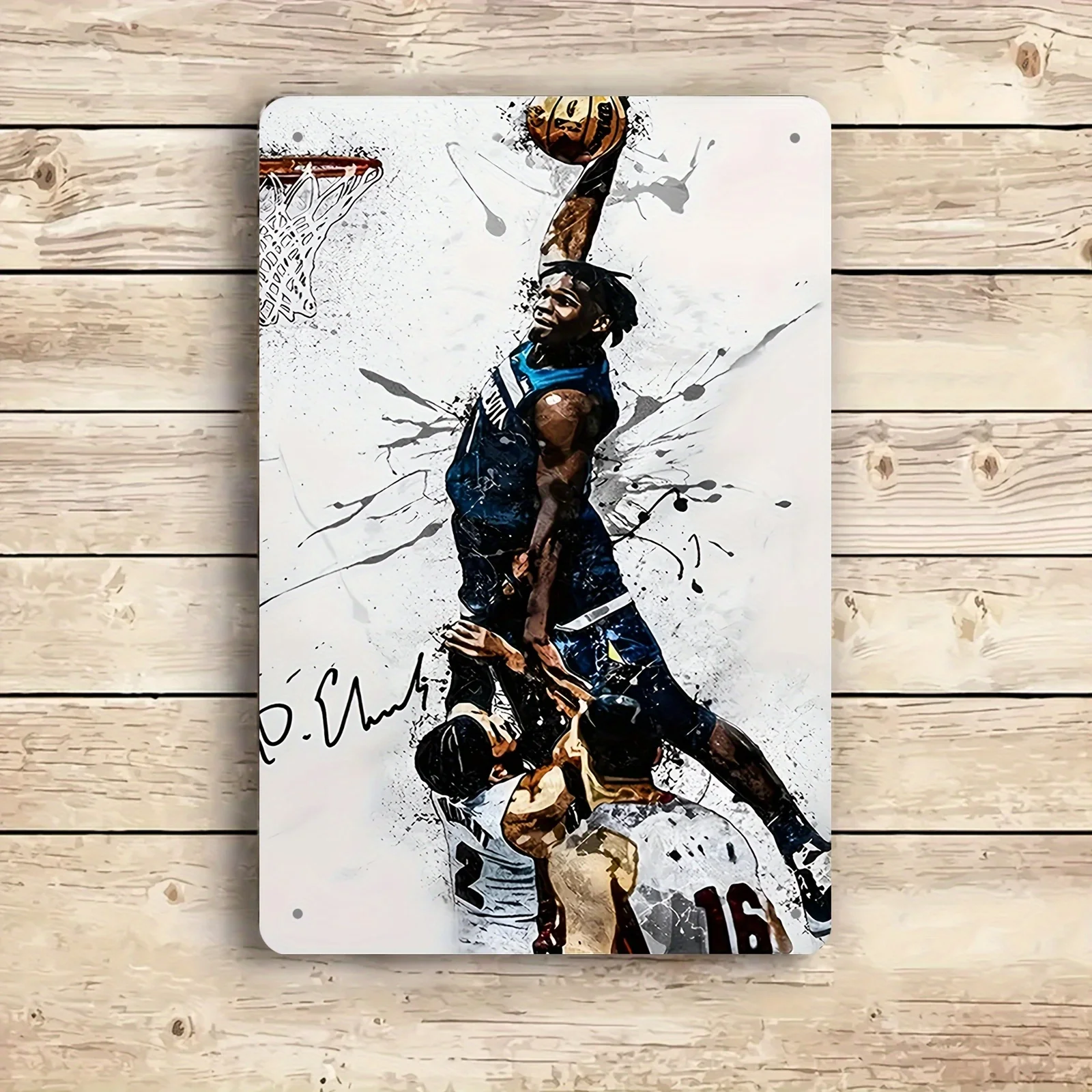 Vintage Basketball Metal Tin Sign -  Retro Wall Art with Dynamic Player Design, Durable Iron Material, Rounded Corners & Pin Hol