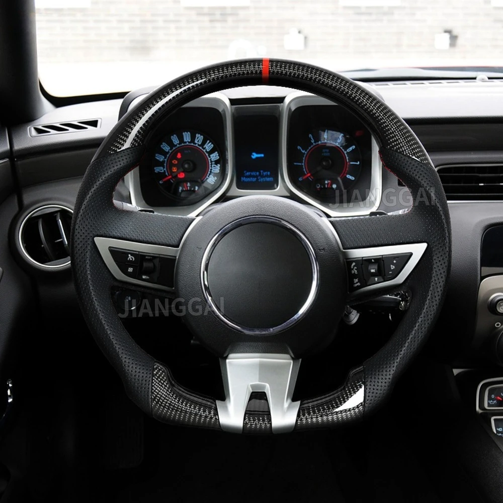 

Real Carbon Fiber Steering Wheel Red Center Line D-Type Racing Design Fit For Chevy Camaro SS 2007-2011 No Paddle Hole Version