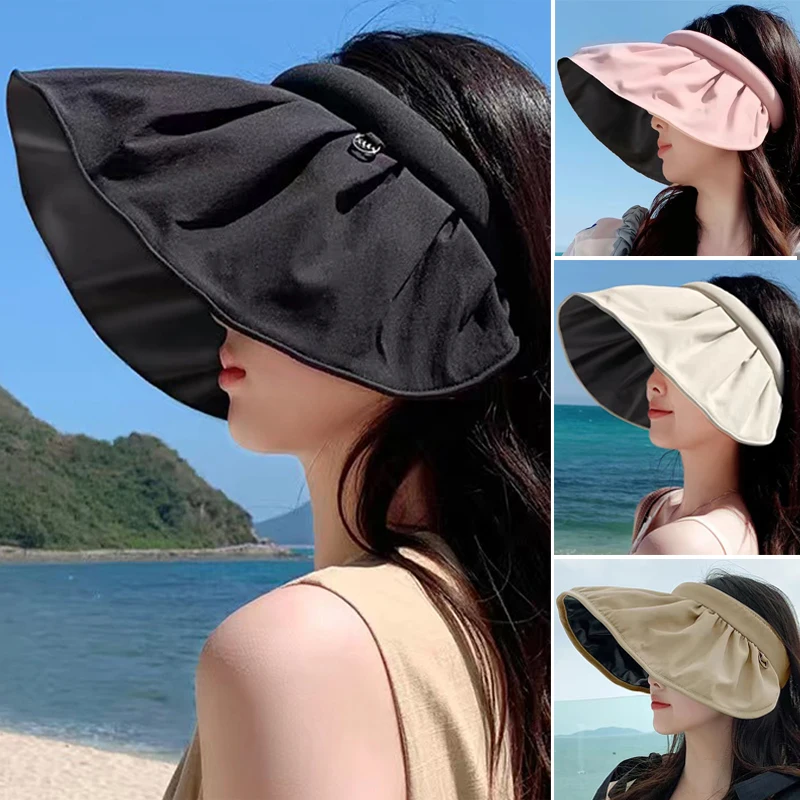 Summer Sunscreen Shell Sun Hat Women Wide Brim Foldable Visors Korean Head Band Outdoor UV Protection Beach Hair Hoop Shade Hats