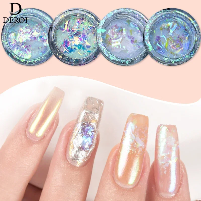 DEROI-Auroral Brilhante Nail Sequins Decoração, Glitter DIY Brocade Pó, Manicure Pigmento, Unhas Acessórios, 2023