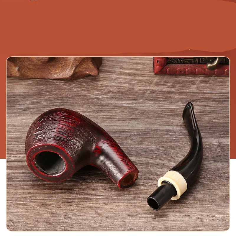 Wooden Tobacco Pipe Bent Type Handmade Retro Smoking Pipe 9mm Filter Pipe Gift for Men