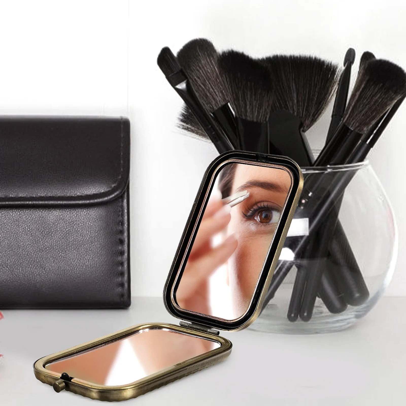 

Retro Pocket Mirror Make up Folding Travel Double Sided Traveling Makeup Vintage