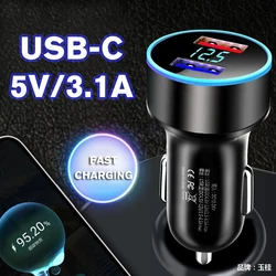 ZXNCAR Dual USB Car Charger 5A Fast Charing 2 Port 12-24V Cigarette Socket Lighter Car USBC Charger for Power Adapter ZXN21
