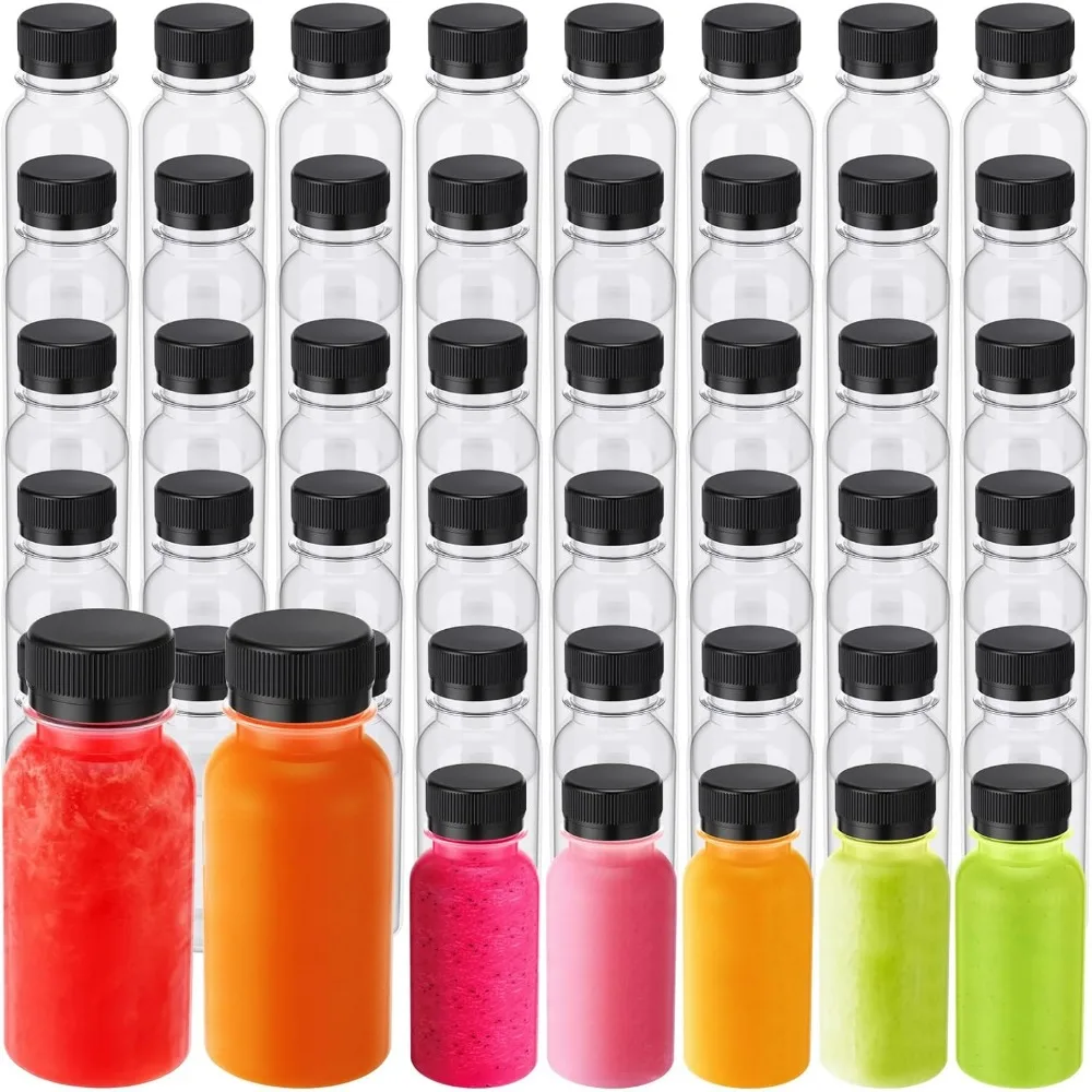 

50 Pcs 3.4 oz Plastic Shot Bottles for Juicing, Ginger Shot Bottle with Lids, Reusable Bulk Beverage Tanks for DIY, Wedding, Par