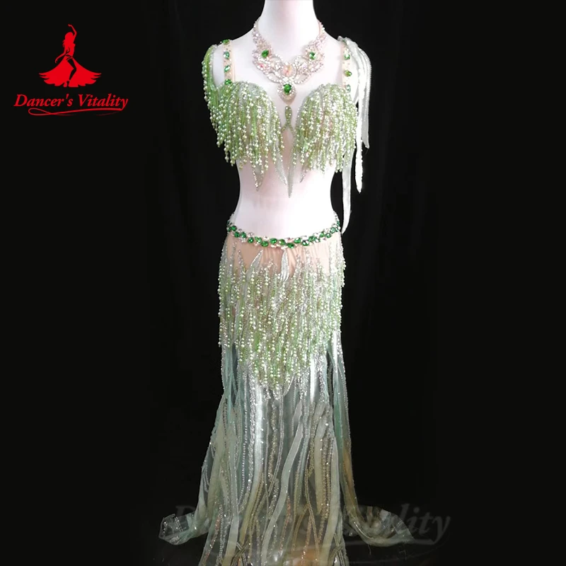 Trajes de Dança do Ventre para Mulheres, Sexy Borlas Pérolas, Saia Longa, Roupas de Desempenho Profissional, Sutiã Sexy Diamantes, Conjuntos de Dança do Ventre