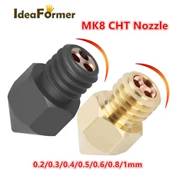 Buse MK8 CHT 0.2/0.3/0.4/0.6/0.8/1mm en acier trempé à haut débit, pièces d'imprimante 3D pour buse Ender-3 CR10 MK8 1/2/3 pièces