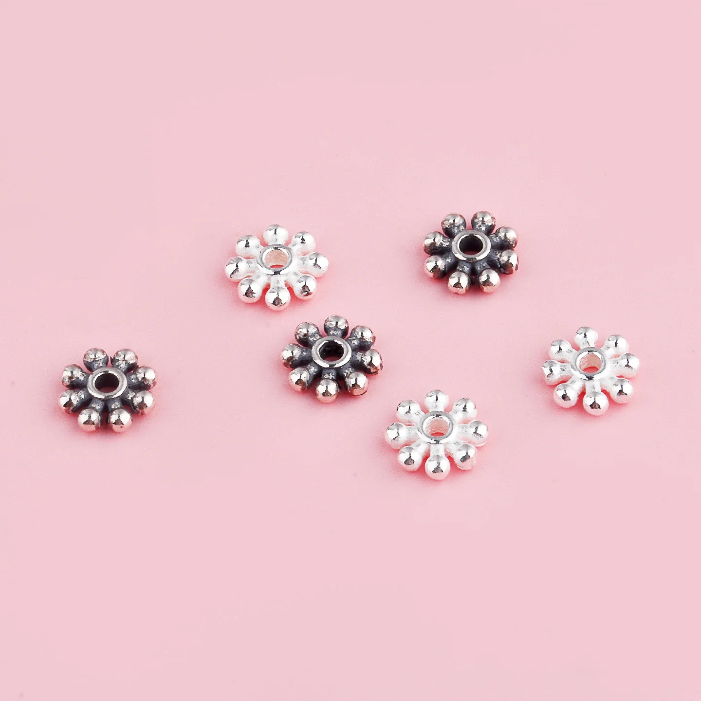 S925 sterling silver beaded gear snowflake spacer handmade DIY braided beaded bracelet accessories