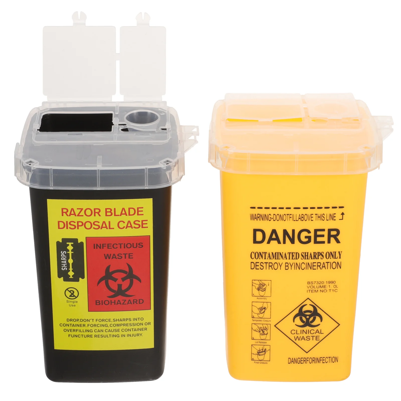 

2pcs Collection Bucket Plastic Needles Disposal Containers Yellow Black Compact Safe Storage Sharps Box