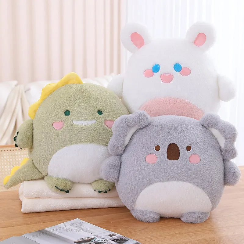 Cute Plush Animals Pillow With Blanket Soft Lovely Koala Bear Dinosaur Frog Piggy Doll Sofa Chair Cushion Girls Birthday Gifts