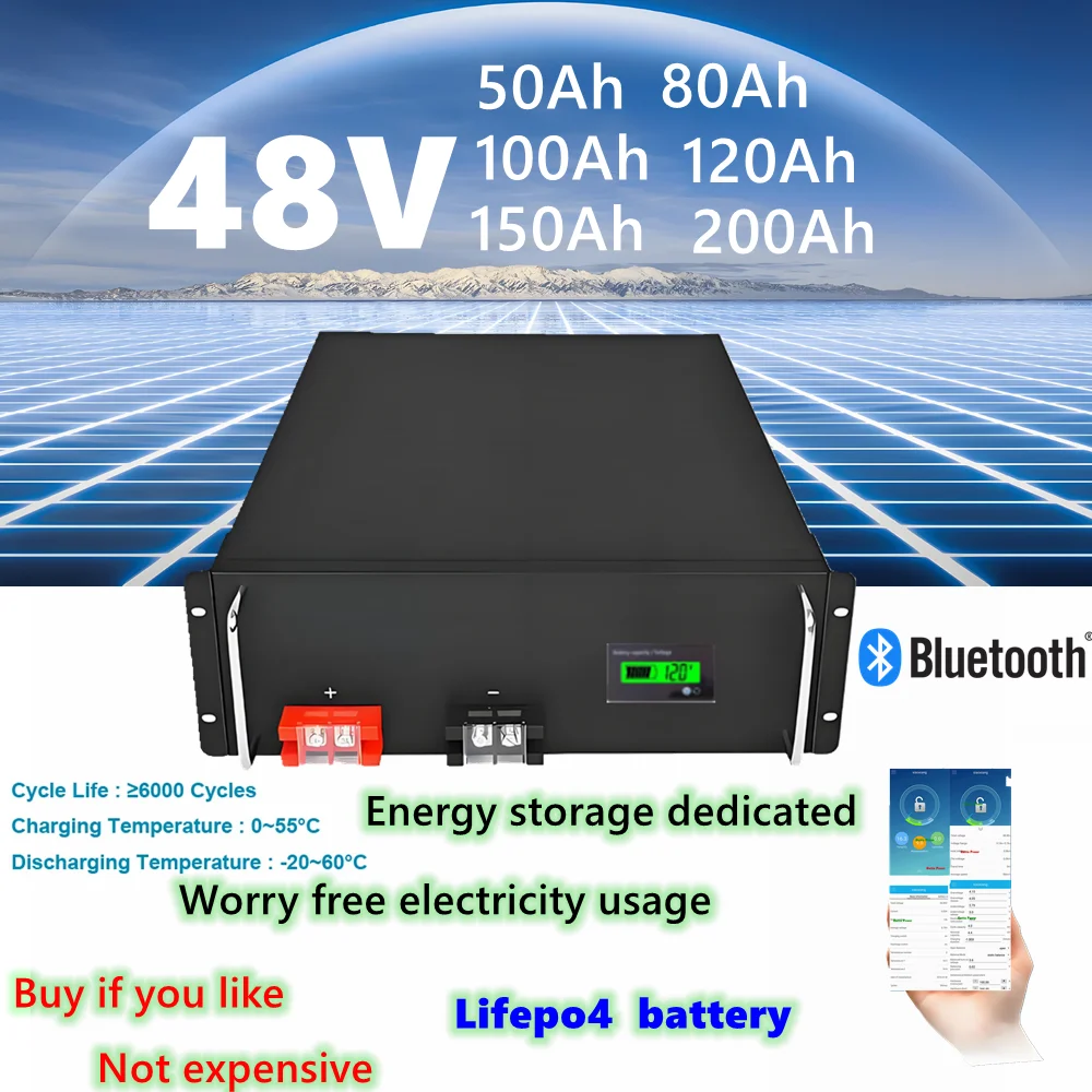 HS 48V 50Ah 80Ah 100AH 120Ah 150Ah 200Ah Lifepo4 battery lifepo bluetooth for solar system hybrid inverter 2000W 5000W 10KW