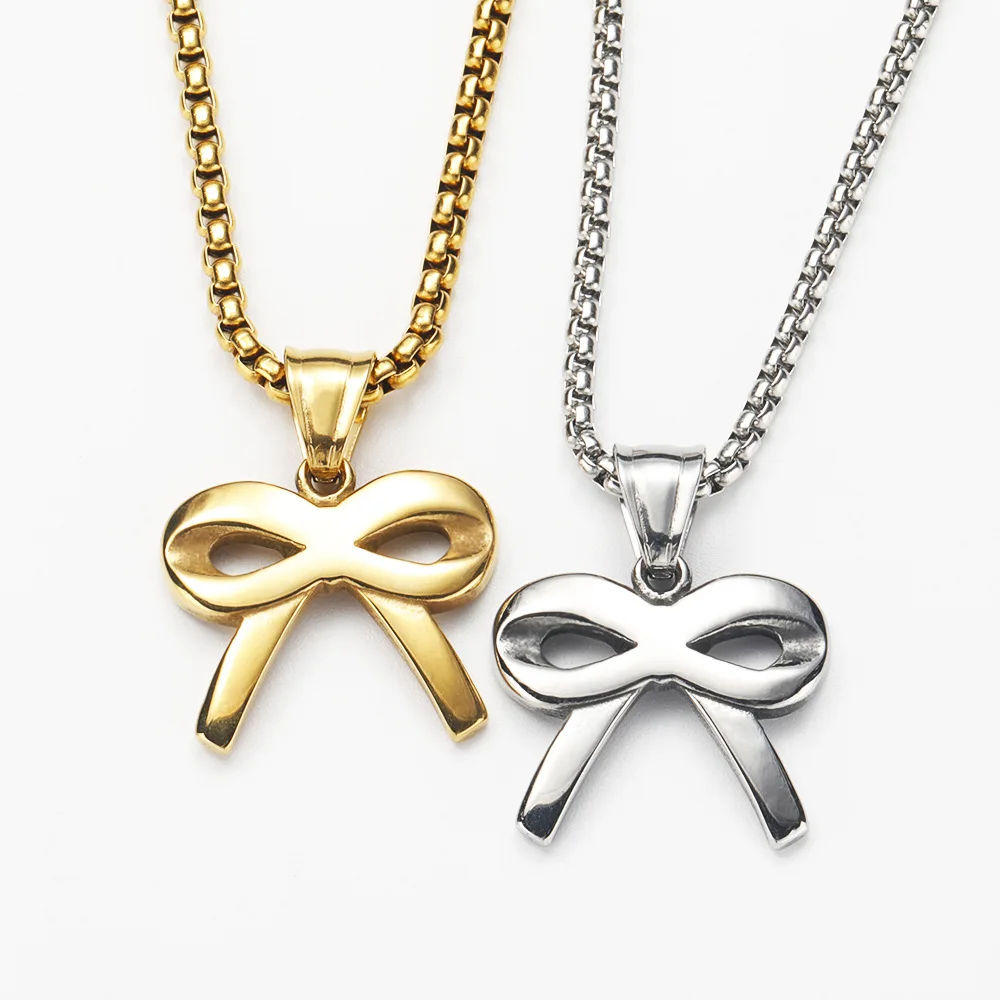 

Korean style design and temperament bow titanium steel necklace fresh stainless steel pendant