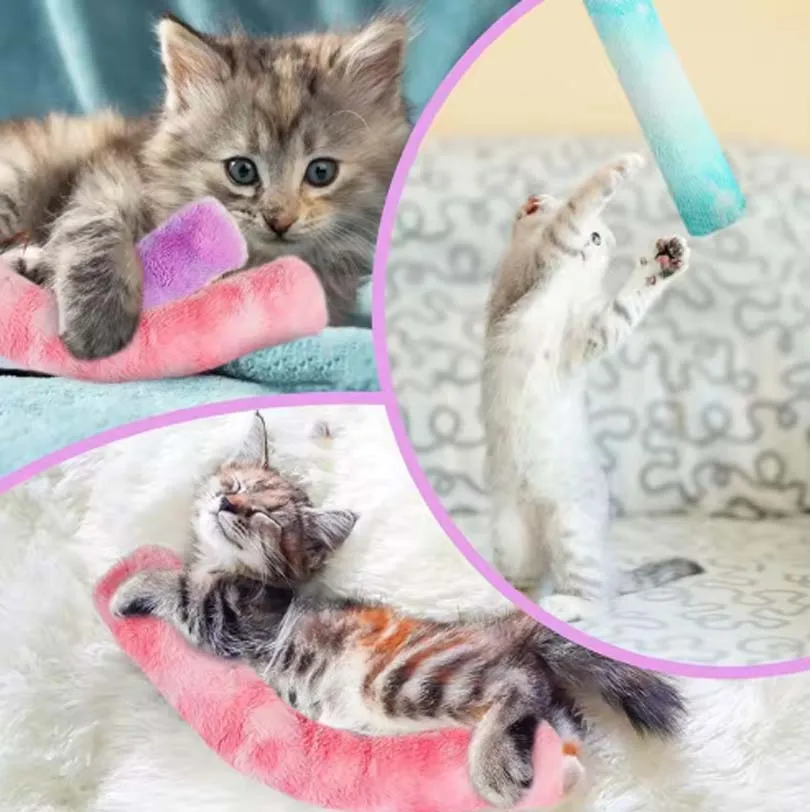 Gradient Plush Cat Pillow & Chew Stick Toy 3