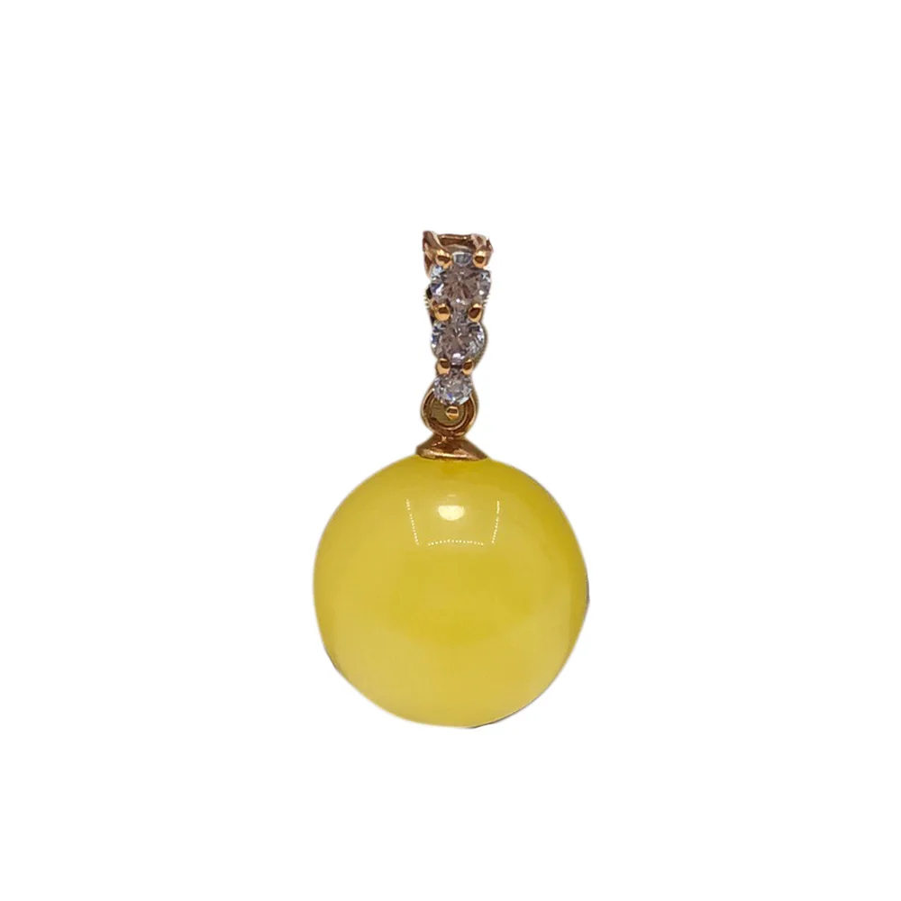 

SHILOVEM 18k Gold Natural Amber pendant New Birthday Christmas Gift Fashion Wholesale Women none necklace 11-12mm yzz121261m