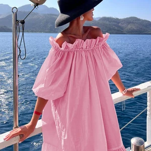 CLACIVE-LEGAL WILLE LIEBT ROSCHE Baumwolle, Bar, kurze Ärmel, Kleider mit Knöchellänge, eleganter, plissierter, lässiger, weiblicher Mode 8 Hauptverkäufe rosa Kleid - №3