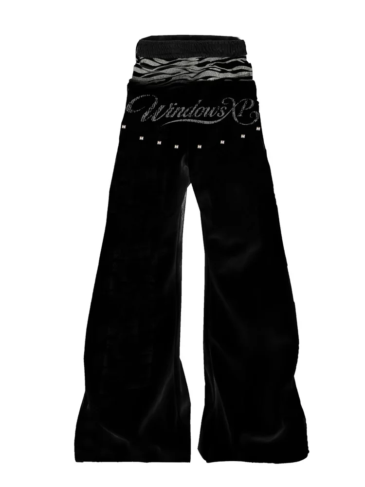 

Dark punk style tiger pattern spliced velvet wide leg pants, niche trend brand 2008 digital floor length pants for men and women
