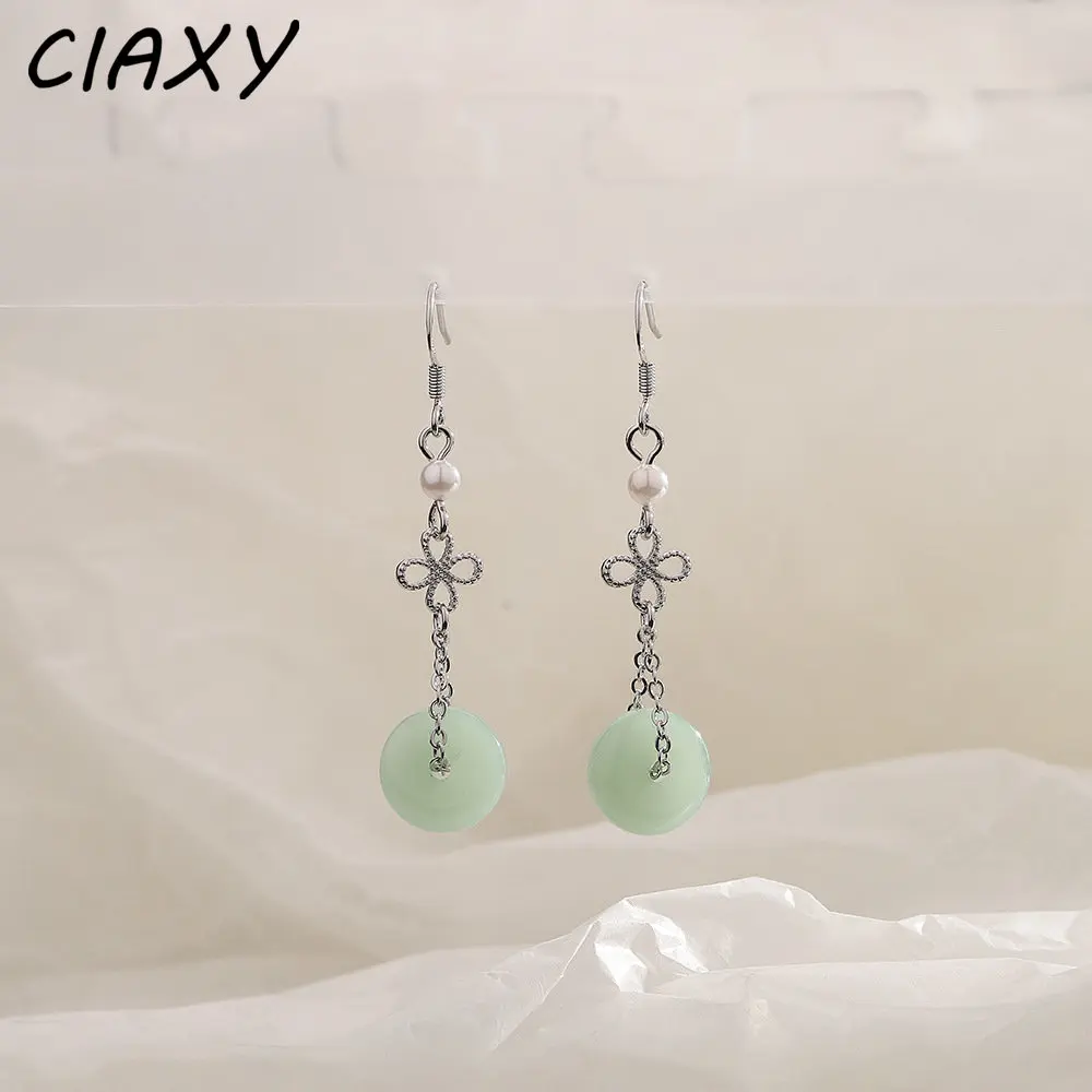 Fashion Chinese Knot Safety Buckle Dangle Earrings for Women Elegant Pearl Hetian Jade Round Ear Hook Earring Mother Jewelry