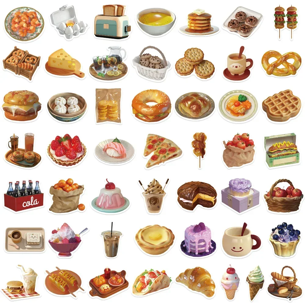 10/25/50pcs Graffiti Food Stickers Cake Decals for DIY Waterproof Fridge Scrapbook Stationery Travel Luggage Water Bottle Phone