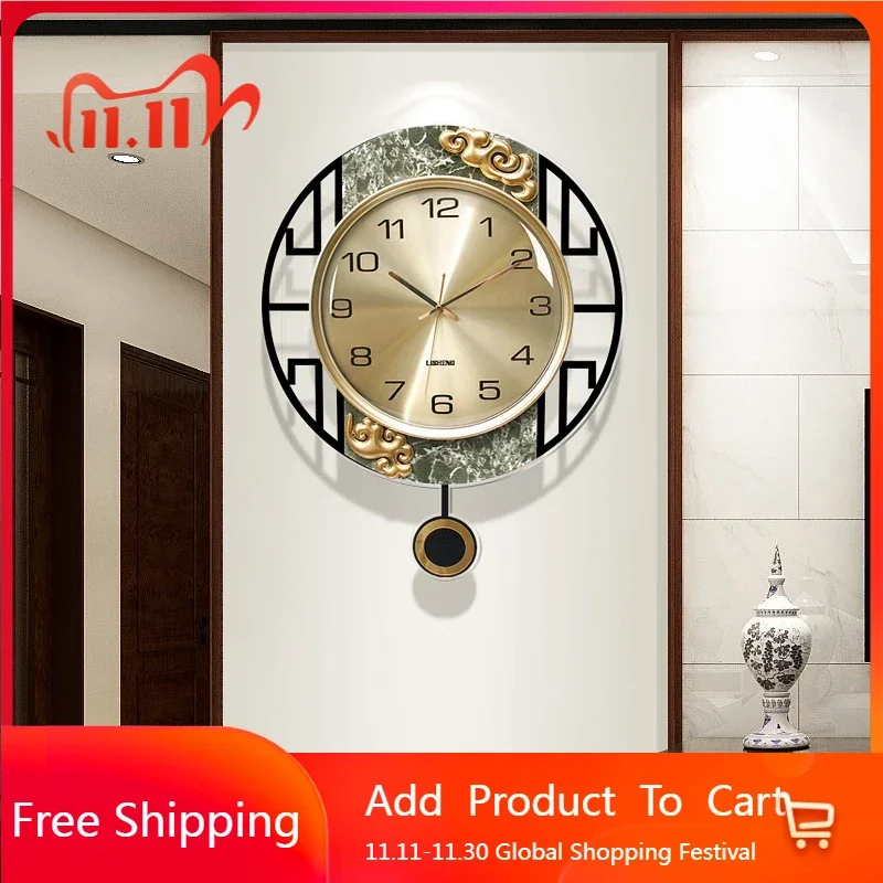 

Chinese Style Round Wall Clocks Living Room Modern Aesthetic Design Large Clock Wall Nordic Digital Duvar Ornaments Home Decor