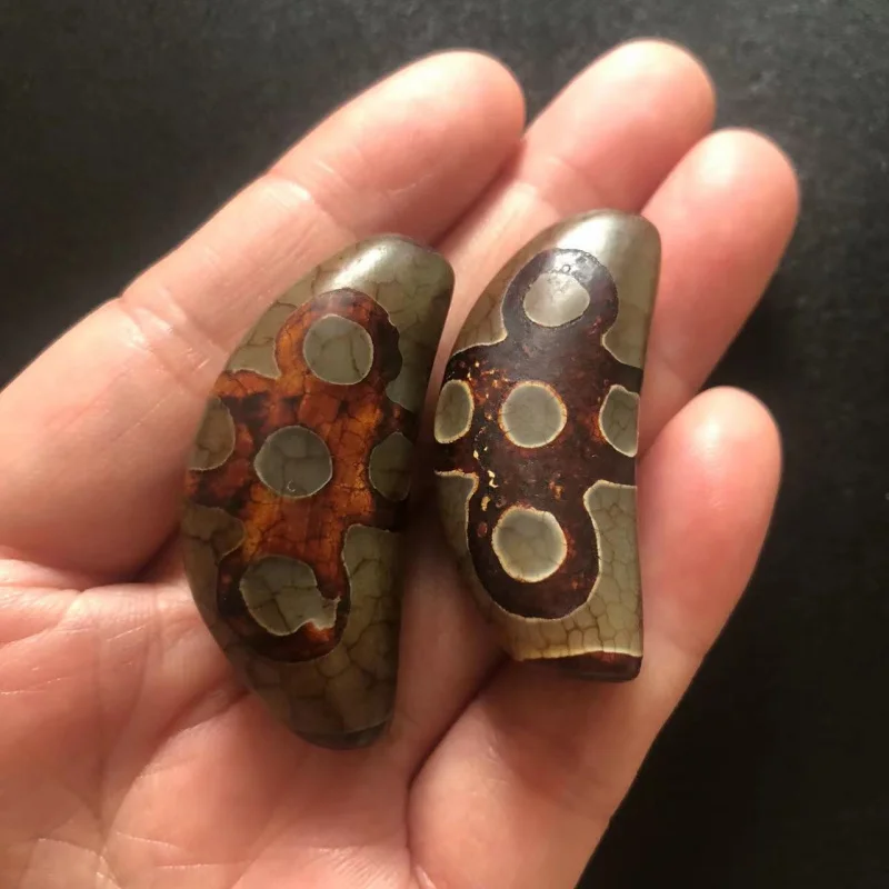 Tibetan Agate Horn Five-Eye Lightning Dragon Pattern Old Sky Beads Barrel Beads Scattered Beads Accessories Pendant NecklaceDIYO