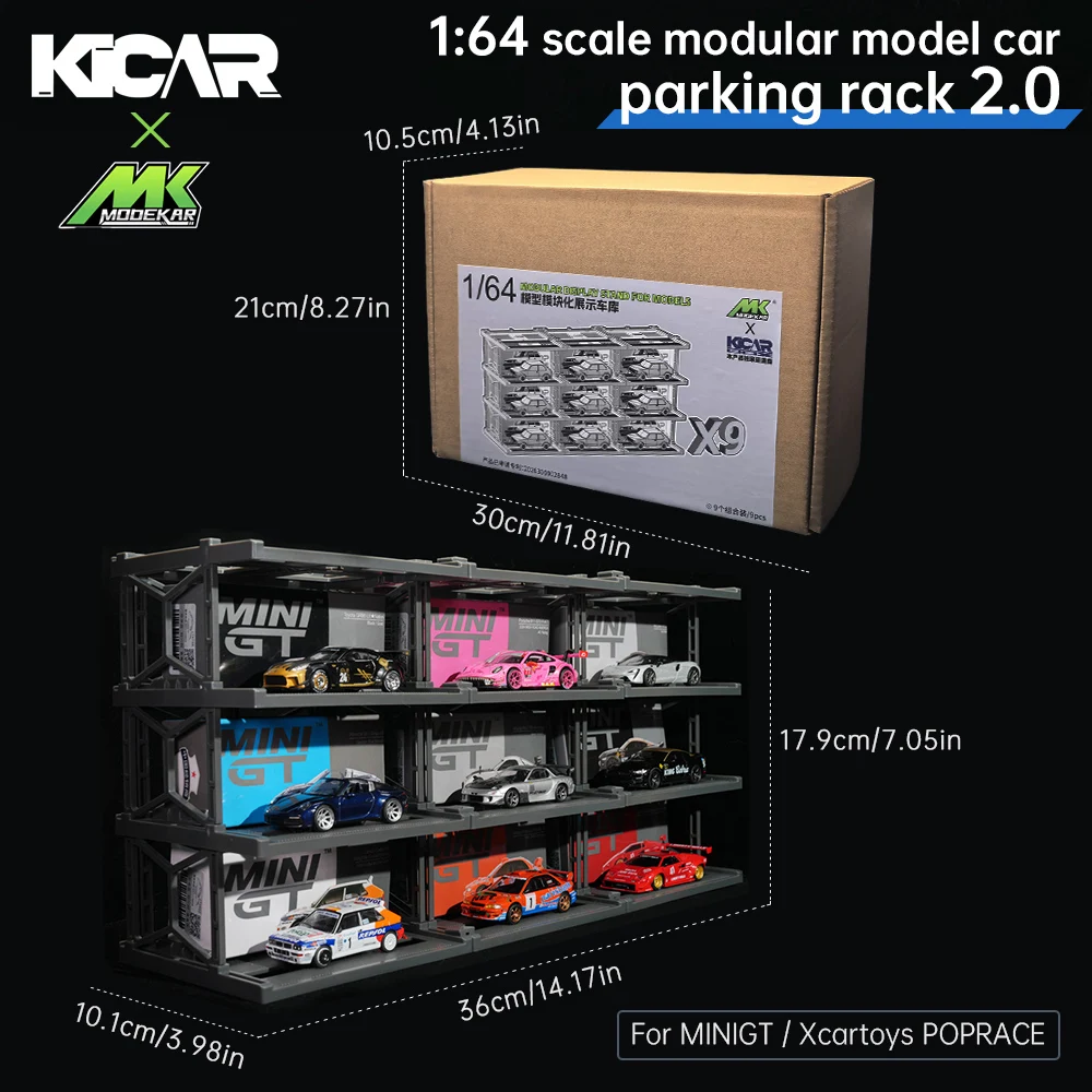 KicarMod 1/64 3D Parking Garage Model Kit, 12-Car Multi-Level Assemble Parking Lot with Display Function, DIY Diorama Building