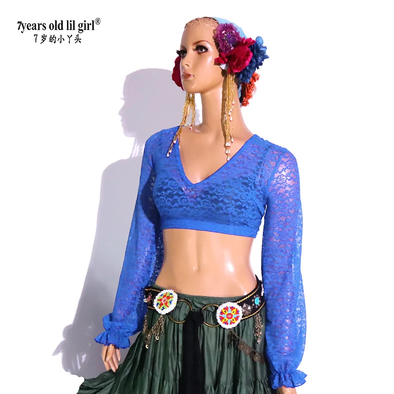 Lace Belly Dance Top, Gypsy Bohemian Drop Top, Coréia, FQQ10