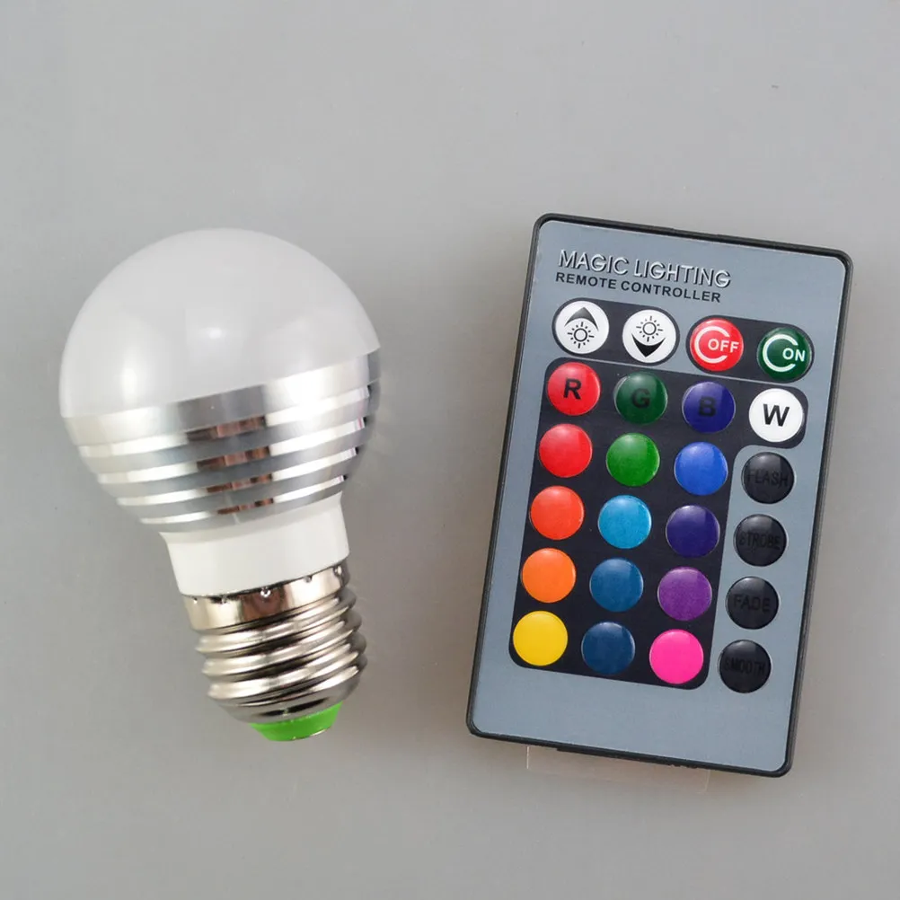 

Светодиодная лампа E27 3W RGB с диммированием, дистанционным управлением и изменением цвета (инфракрасное управление) для дома, офиса, отеля, демонстрационного освещения