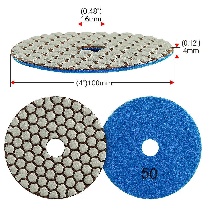 8PCS/Set 4 Inch Dry Polishing Pad Sharp Flexible 100mm Diamond Polishing Pads For Granite Marble Stone Concrete Sanding Disc