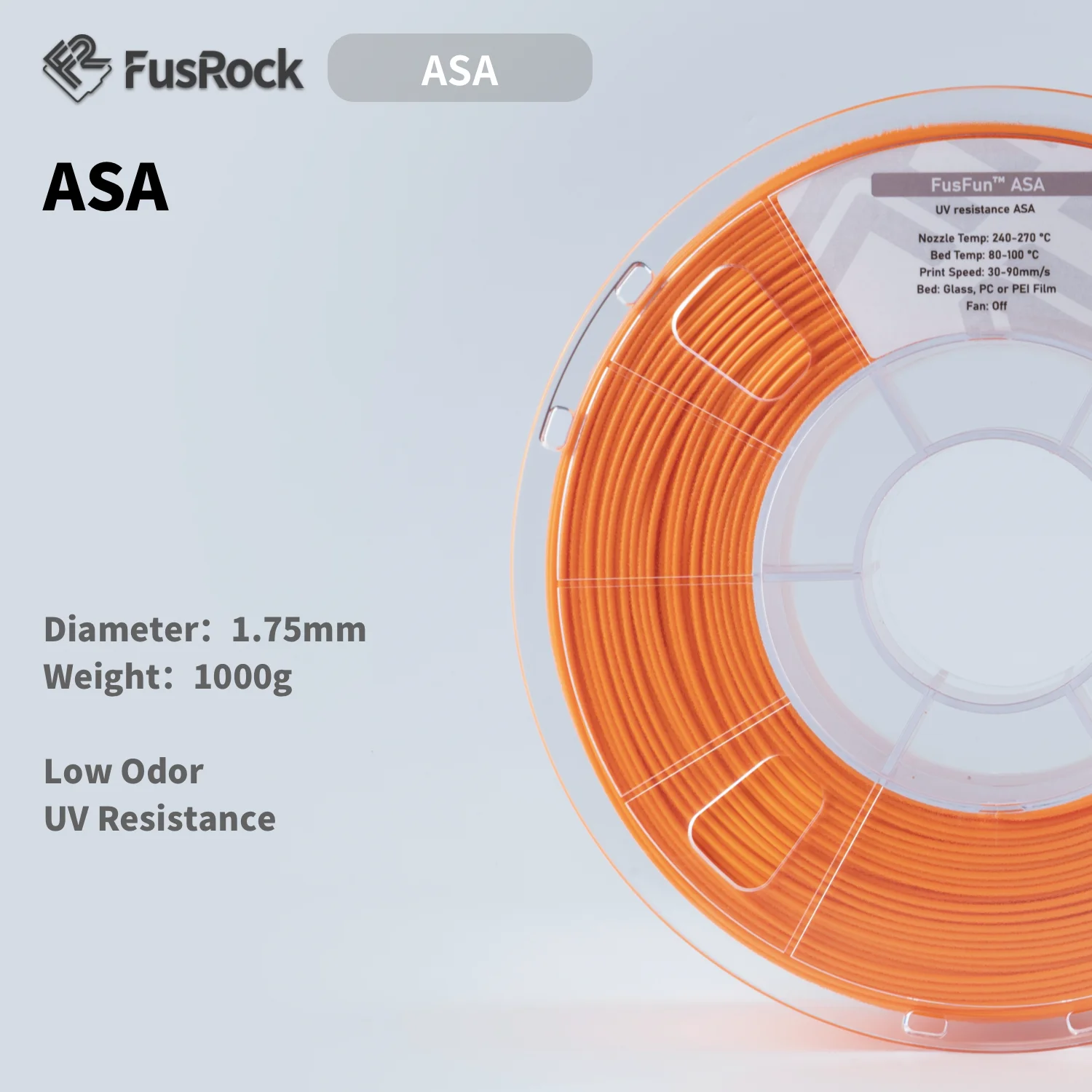 FUSROCK  3D Printer Filament ASA Weather and Chemical Resistant Super Stiff Engineering Printing Plastic Replace ABS Upgrade