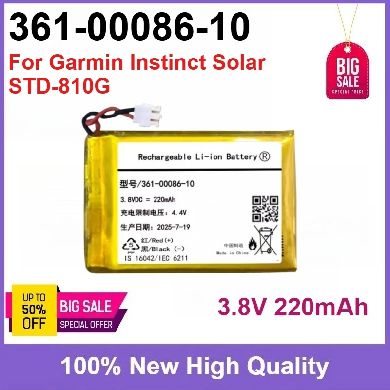 3.8V 180mAh/220mAh 361-00086-10 361-00086-00 Sports Watch Battery High Capacity For Garmin Instinct Solar STD-810G