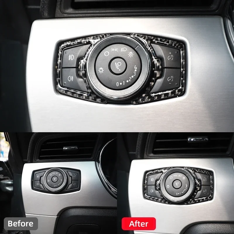 Carbon Fiber Car Headlight Switch Cover Trim Stickers Decoration Frame for Ford Mustang GT 2015-2021 Car Interior Accessories view 4