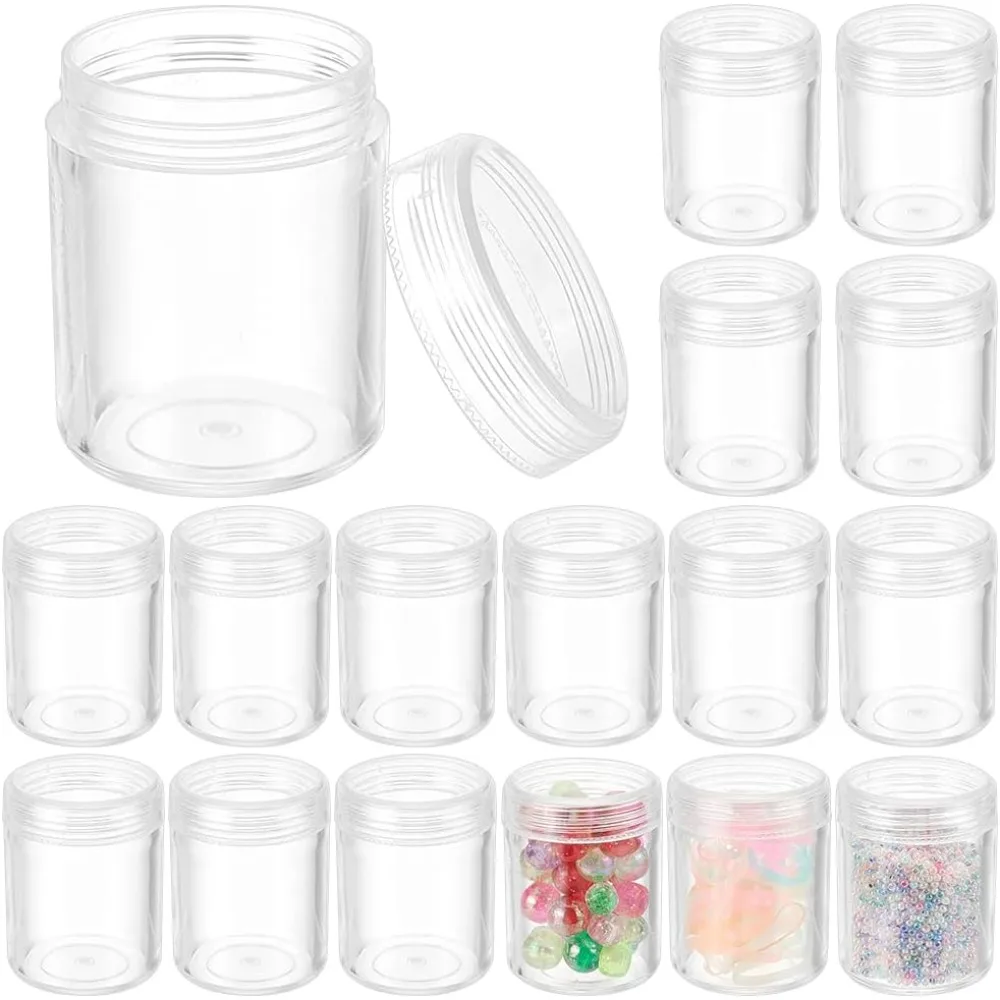 24 Pack 40ml Clear Bead Jar Empty Plastic Storage Container 1.5x2inch with Rounded Screw-Top Lids for Beads Nail Art Glitter