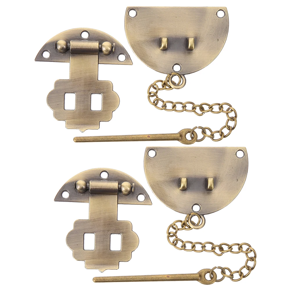 

2Pcs Vintage Jewelry Box Hasp Lock Metal Clasp Latch Chain Cabinet Small Hinges Elegant Buckle Home Decor Gift