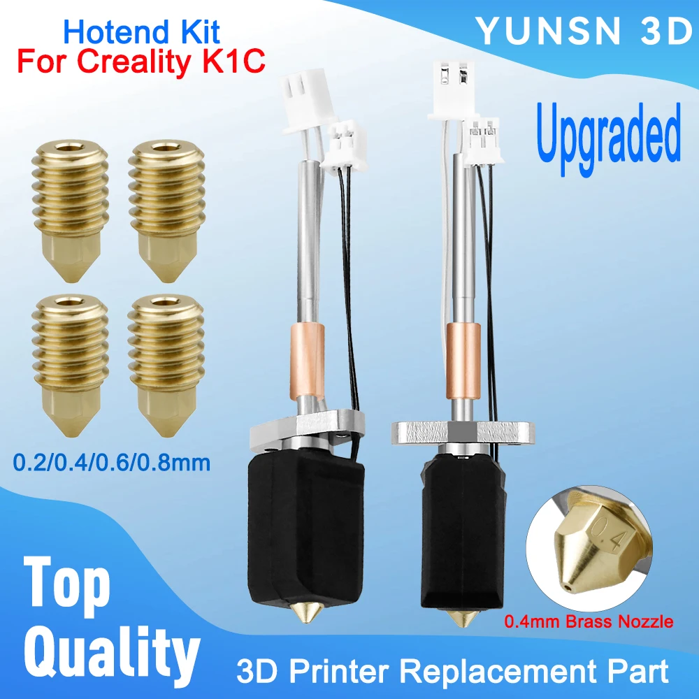 

Для Creality K1C Hotend Kit High Flow 0,2/0,4/0,6/0,8 мм латунное сопло, керамический нагрев, обновленный комплект Hot End, 3D-принтер, запасная часть