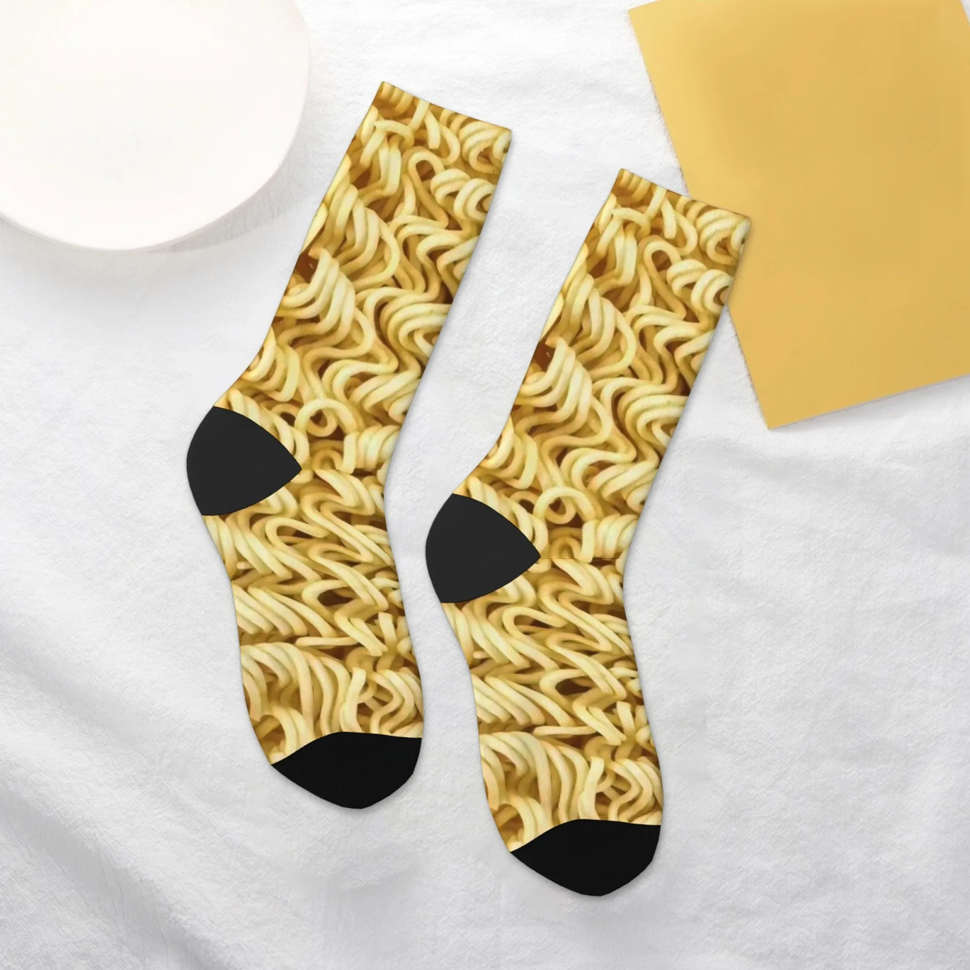 Retro Fast Food Instant Noodles Mid-Calf Socks Vintage Texture Instant Noodles Print Nostalgic Vibe Unisex for Daily Retro Theme