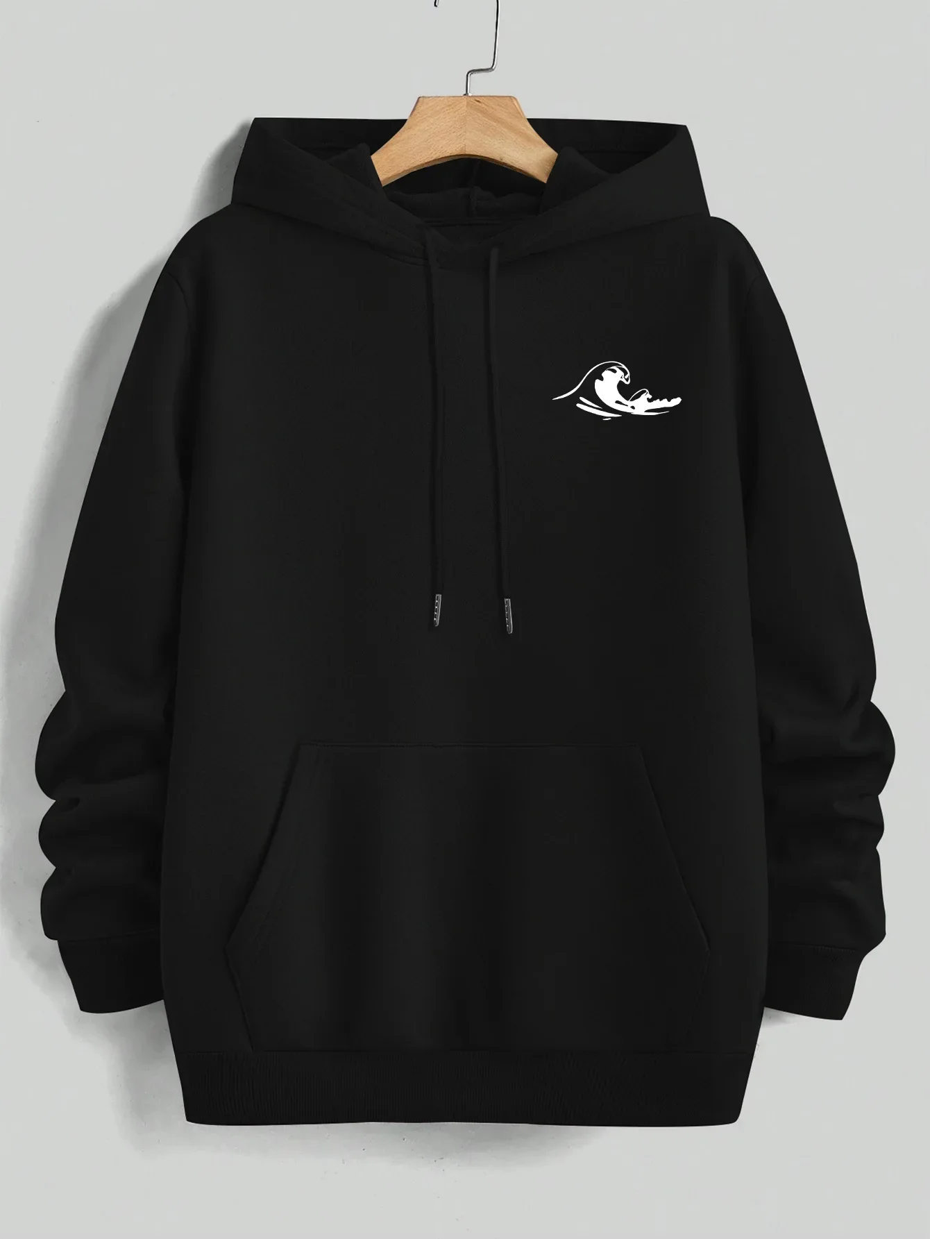 Moletom Masculino de Lã com Estampa de Ondas do Oceano, Quente para o Inverno, Roupa Esportiva, Moletom Casual Solto para Treino