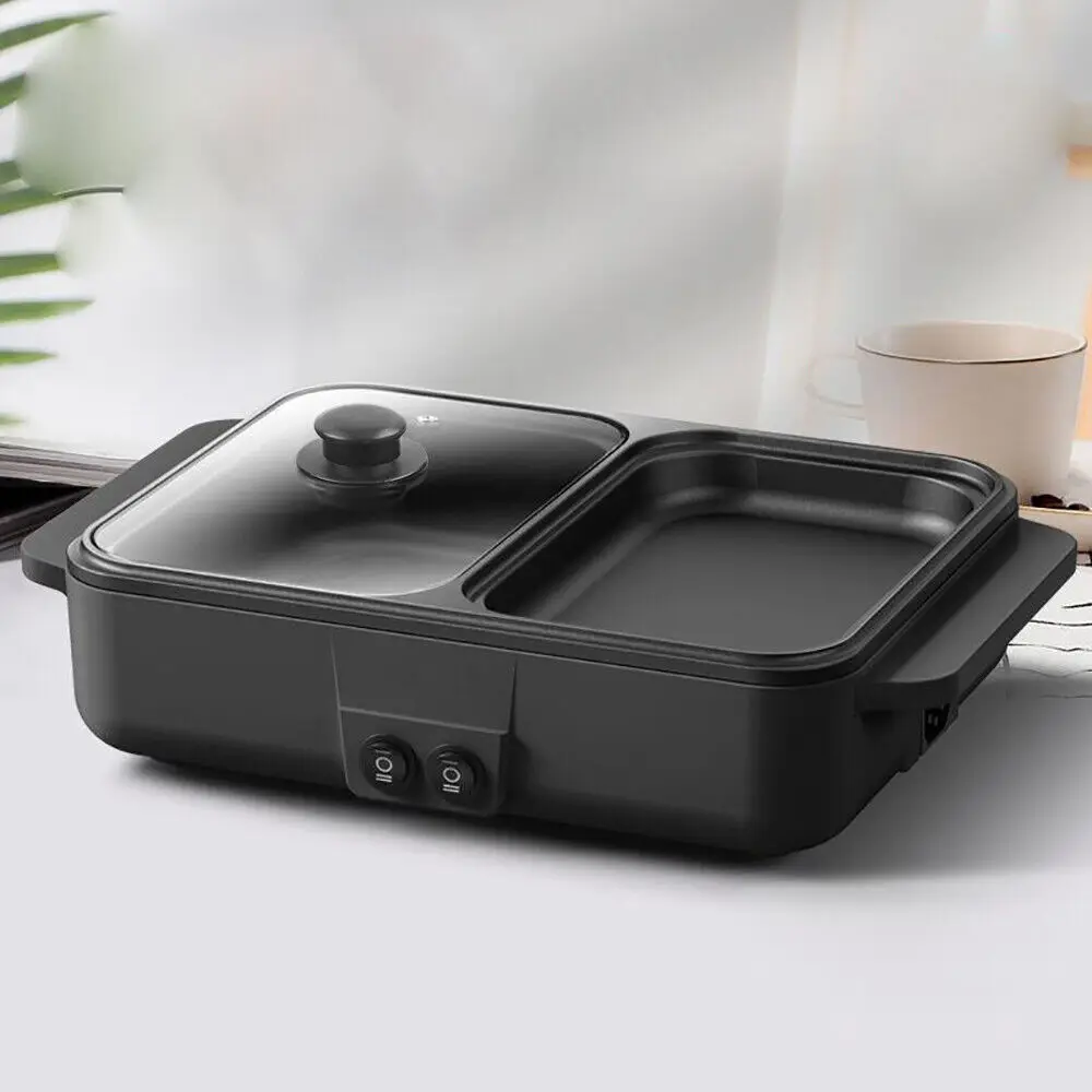 

Electric Hot Pot and Grill Combo 2-in-1 Portable Cooker BBQ Baking Grill Pan