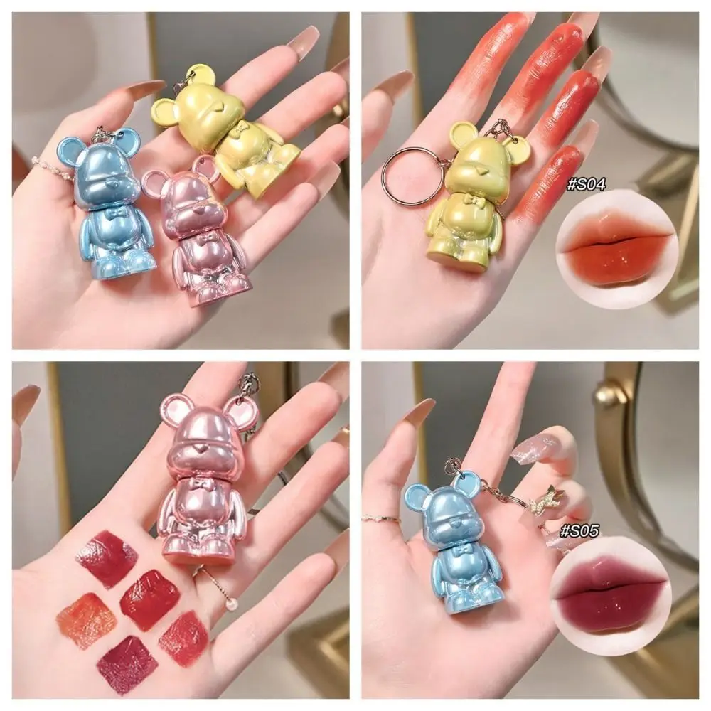 Jelly Mirror Lipstick Mini Non-stick Cup Moisturizing Long-lasting Lipstick Bear-shaped With Key Chain Lip Gloss Women