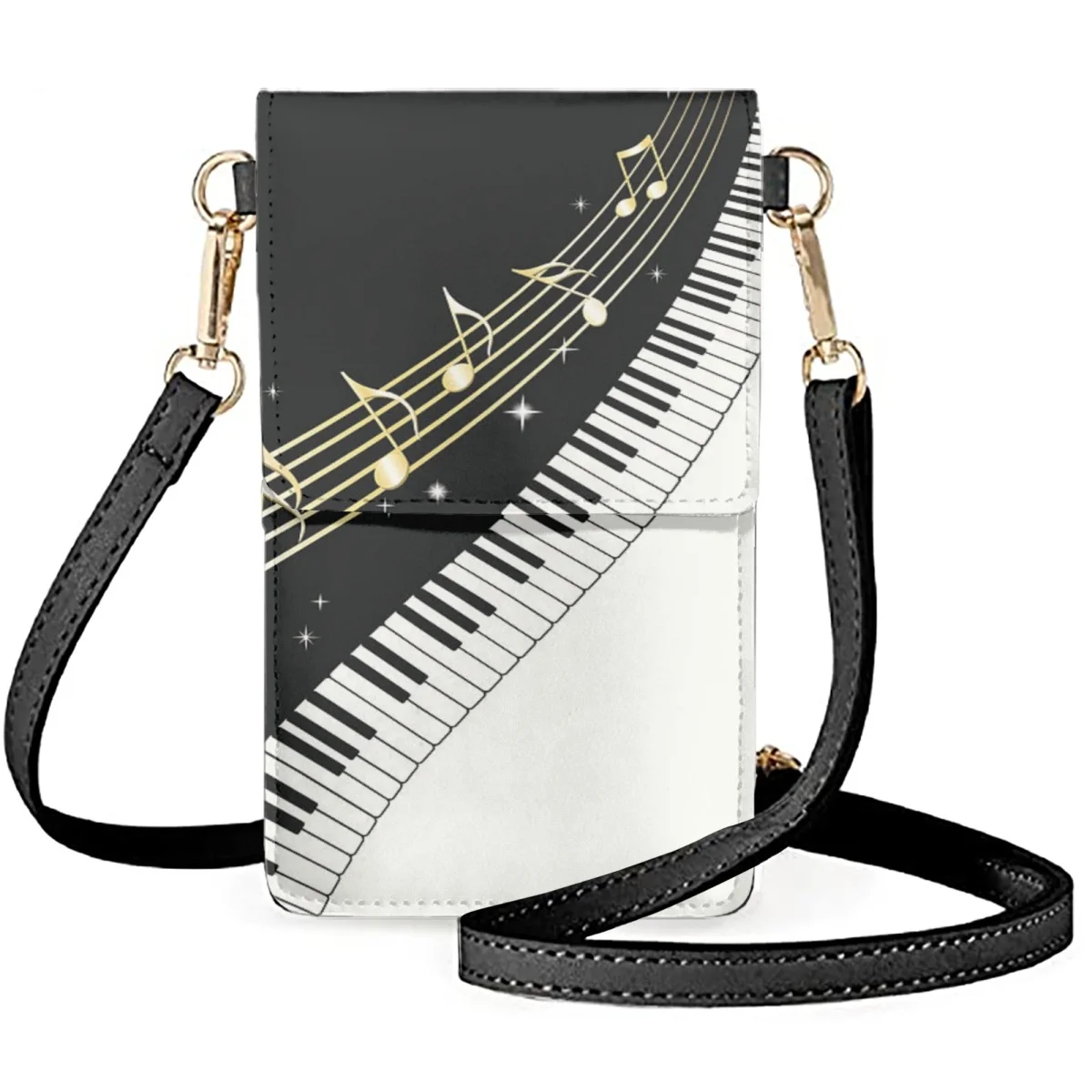 

FORUDESIGNS Piano Key Musical Notes Messenger Bag Elegant Beautiful Mobile Phone Bags Ladies Decorative Shoulder Pouch PU