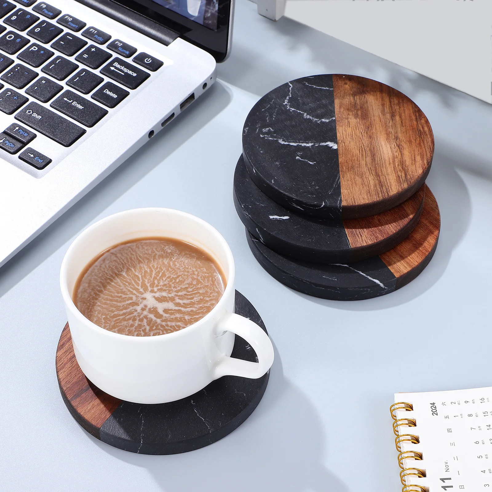 

4 Pcs Marble Coasters Coasters Square Table Drink Mug Cup Office Home Decor Marble Wood Set Heatproof Non Slip