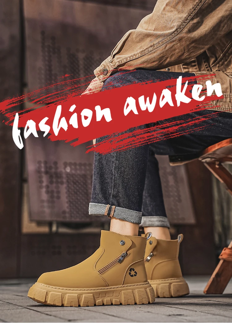 Herren-Freizeitstiefel mit hohem Schaft und seitlichem Reißverschluss, atmungsaktiv und bequem für Outdoor-Sportarten, Wandern und Trekking. – Detail 1