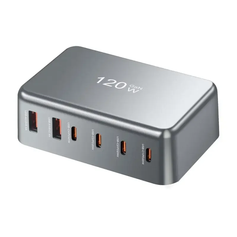 شاحن سريع متعدد المقبس بقدرة 120 وات GaN لسطح المكتب USB من النوع C PD مناسب لأجهزة iPad والكمبيوتر اللوحي والكمبيوتر المحمول