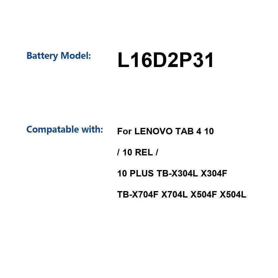 

Аккумулятор для планшета L16D2P31 7000 мАч для Lenovo Tab 4 10 Rel Plus TB-X304L X304F TB-X704F X704L X504F X504L