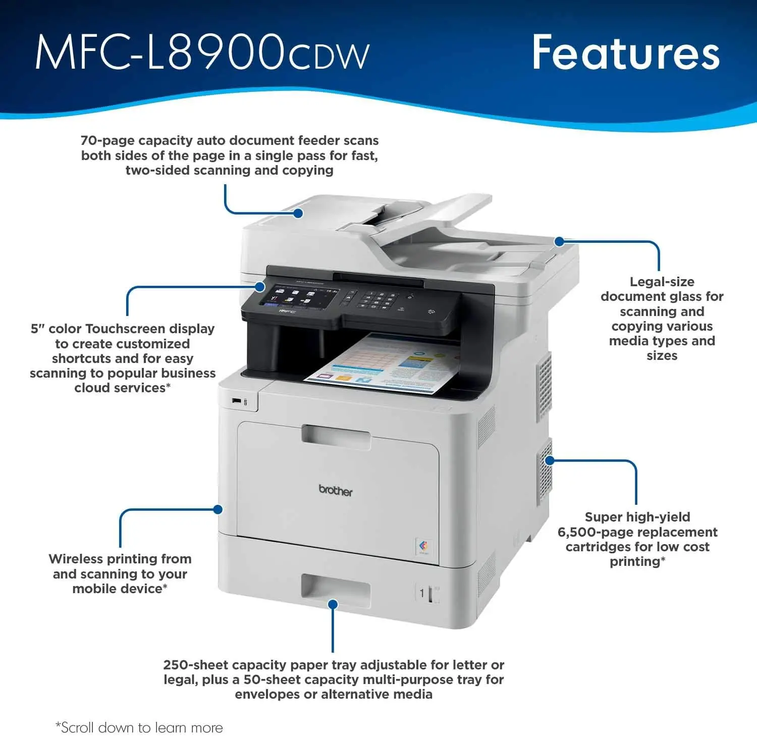 Imprimante laser tout-en-un pour documents d'affaires MFC-L8900CDW, reconstitution Amazon Dash prête