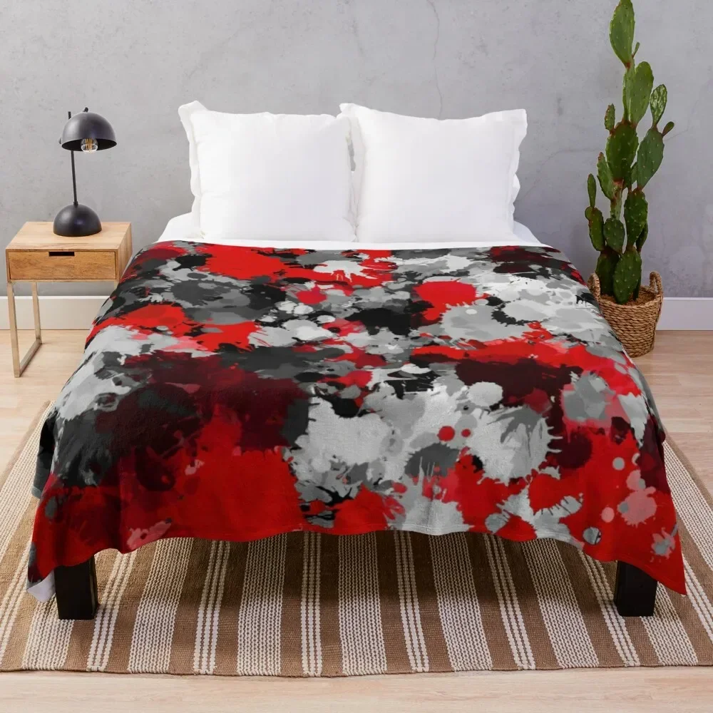 Red and Grey Paint Splatter Throw Blanket Sleeping Bag Luxury Brand Blankets