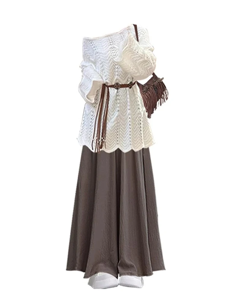 Retro aushöhlen Gentlewoman's Zweiteiliges Set Große Größe Frühling Herbst Casual Hosen Schlankheits Top Bequeme Lange Sve V-Ne