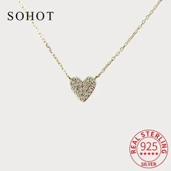 New Real 925 Sterling Silver Zircon Heart Pendant Necklaces for Women Trendy Fine Jewelry Minimalist Light Luxury Accessories